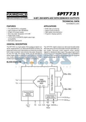 SPT7721 datasheet - 8-BIT, 250 MSPS ADC WITH DEMUXED OUTPUTS