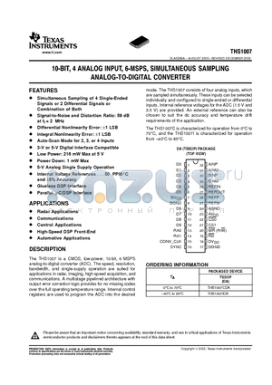 THS1007IDAR datasheet - 10-BIT, 4 ANALOG INPUT, 6-MSPS, SIMULATANEOUS SAMPLING ANALOG-TO-DIGITAL CONVERTER