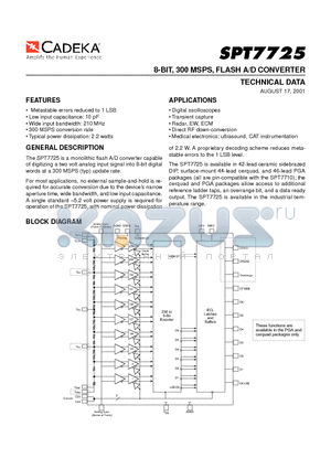 SPT7725 datasheet - 8-BIT, 300 MSPS, FLASH A/D CONVERTER