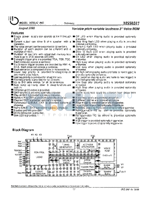 MSS0317 datasheet - Variable pitch variable loudness 3 Voice ROM