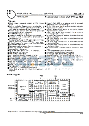 MSS0618 datasheet - Transistor-less variable pitch 6 Voice ROM
