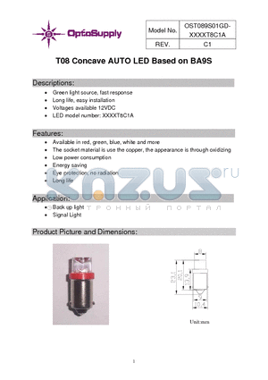 OST089S01GD-B5YUT8C1A datasheet - T08 Concave AUTO LED Based on BA9S Long life, easy installation