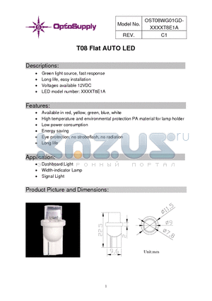 OST08WG01GD-B5YUT8E1A datasheet - T08 Flat AUTO LED