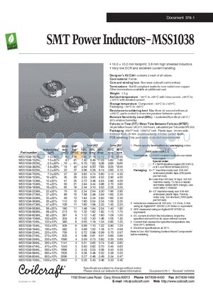 MSS1038-124KL datasheet - SMT Power Inductors