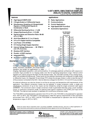 THS1206MDA datasheet - 12-BIT 6 MSPS, SIMULTANEOUS SAMPLING ANALOG-TO-DIGITAL CONVERTERS