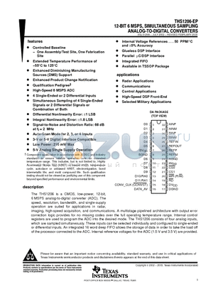 THS1206MDAREP datasheet - 12-BIT 6 MSPS, SIMULTANEOUS SAMPLING ANALOG-TO-DIGITAL CONVERTERS