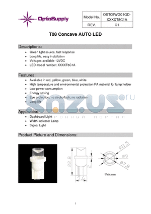 OST08WG01GD-W5YKT8C1A datasheet - T08 Concave AUTO LED
