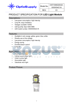 OST10WG05GD-O5GTS4C1A datasheet - PRODUCT SPECIFICATION FOR LED Light Module