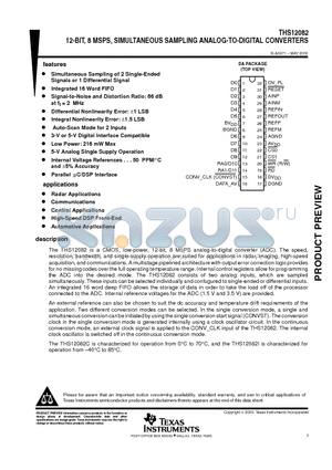 THS12082DA datasheet - 12-BIT, 8 MSPS, SIMULTANEOUS SAMPLING ANALOG-TO-DIGITAL CONVERTERS