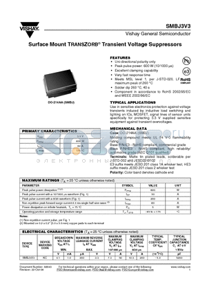 SMBJ3V3 datasheet - Surface Mount TRANSZORB^ Transient Voltage Suppressors