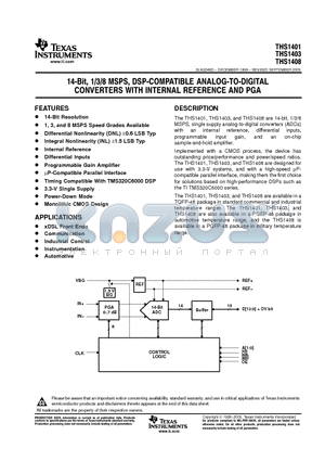 THS1401CPFB datasheet - 14-Bit, 1/3/8 MSPS, DSP-COMPATIBLE ANALOG-TO-DIGITAL CONVERTERS WITH INTERNAL REFERENCE AND PGA