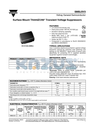 SMBJ3V3-E3/52 datasheet - Surface Mount TRANSZORB^ Transient Voltage Suppressors