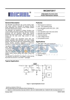 MIC2017 datasheet - Adjustable Current Limit Power Distribution Switch