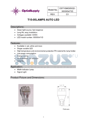 OST15WG05GD-R5RU5471D datasheet - T15-05LAMPS AUTO LED
