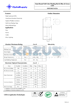 OST1MC5A32A datasheet - 5mm Round Full Color Flashing Red & Blue & Green LED