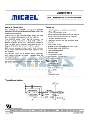 MIC2026-2BN datasheet - Dual-Channel Power Distribution Switch