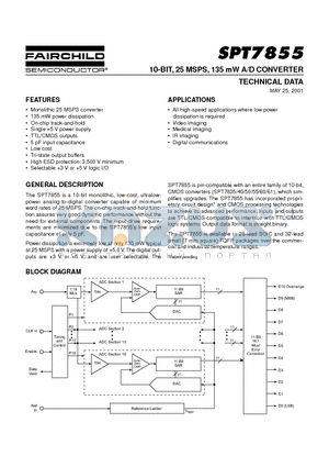 SPT7855SCS datasheet - 10-BIT, 25 MSPS, 135 mW A/D CONVERTER