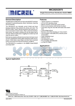 MIC2025_10 datasheet - Single-Channel Power Distribution Switch MM8^