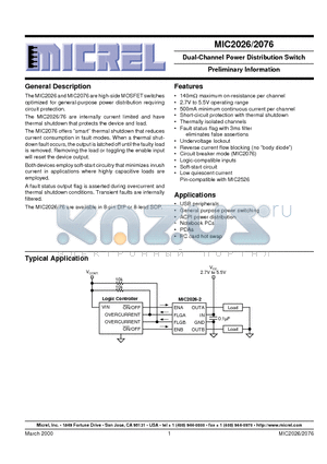 MIC2026 datasheet - Dual-Channel Power Distribution Switch Preliminary Information