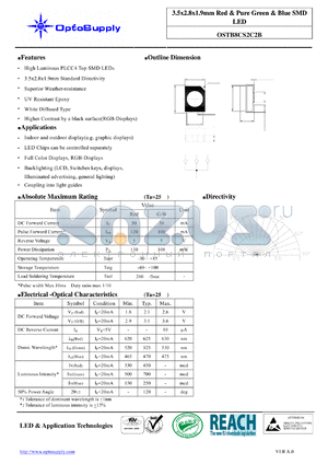 OSTB8CS2C2B datasheet - 3.5x2.8x1.9mm Red & Pure Green & Blue SMD LED
