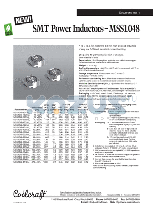MSS1048-222NL datasheet - SMT Power Inductors