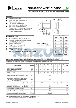 SB1030DC-T3 datasheet - 10A SURFACE MOUNT DUAL SCHOTTKY BARRIER RECTIFIER