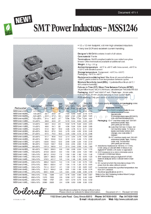 MSS1246-104ML datasheet - SMT Power Inductors