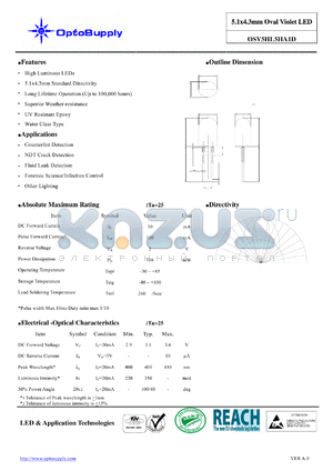 OSV5HL5HA1D datasheet - 5.1x4.3mm Oval Violet LED