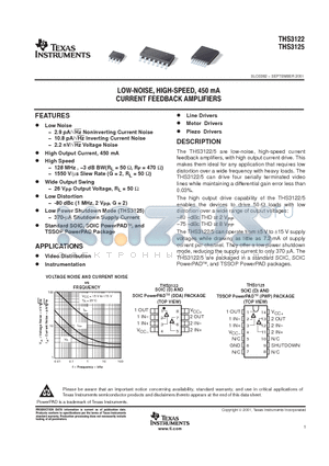 THS3122CDRG4 datasheet - LOW-NOISE, HIGH-SPEED, 450 mA CURRENT FEEDBACK AMPLIFIERS