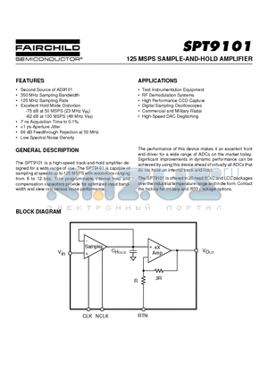 SPT9101 datasheet - 125 MSPS SAMPLE-AND-HOLD AMPLIFIER