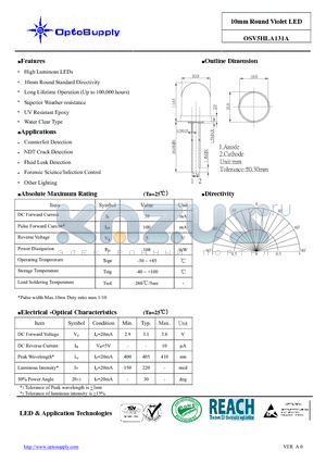 OSV5HLA131A datasheet - 10mm Round Violet LED