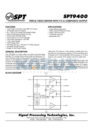 SPT9400 datasheet - TRIPLE VIDEO DRIVER WITH Y/C & COMPOSITE OUTPUT