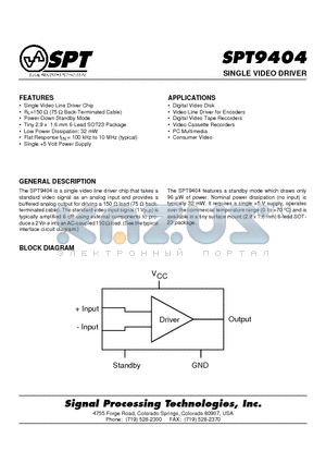 SPT9404SCL datasheet - SINGLE VIDEO DRIVER