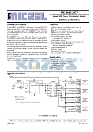 MIC2077-1BWM datasheet - Quad USB Power Distribution Switch Preliminary Information