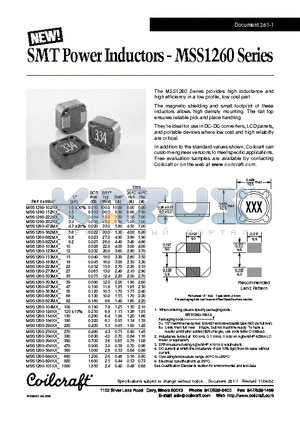 MSS1260-105KX datasheet - SMT Power Inductors