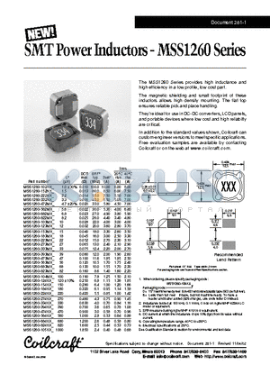 MSS1260-152NX datasheet - SMT Power Inductors
