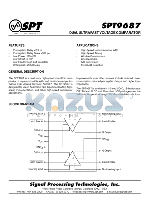 SPT9687SIS datasheet - DUAL ULTRAFAST VOLTAGE COMPARATOR