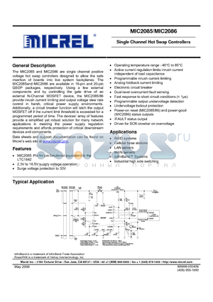 MIC2085 datasheet - Single Channel Hot Swap Controllers