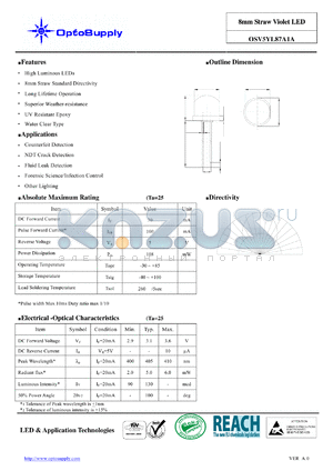 OSV5YL87A1A datasheet - 8mm Straw Violet LED 8mm Straw Standard Directivity High Luminous LEDs