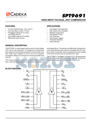 SPT9691 datasheet - WIDE INPUT VOLTAGE, JFET COMPARATOR