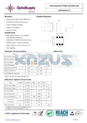OSW443S4C1A datasheet - 5x5x1.5mm Pure White Top SMD LED