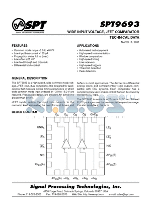 SPT9693SCP datasheet - WIDE INPUT VOLTAGE, JFET COMPARATOR