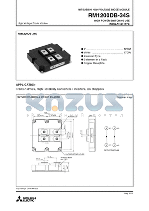 RM1200DB-34S datasheet - HIGH VOLTAGE DIODE MODULE HIGH POWER SWITCHING USE INSULATED TYPE