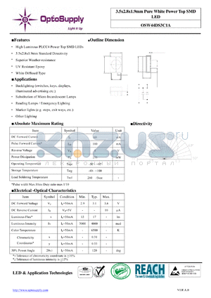 OSW44DS3C1A datasheet - 3.5x2.8x1.9mm Pure White Power Top SMD LED