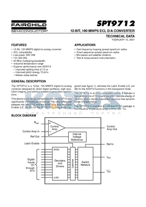 SPT9712 datasheet - 12-BIT, 100 MWPS ECL D/A CONVERTER