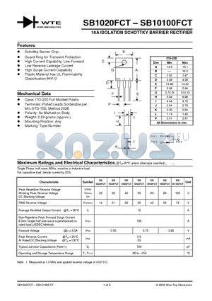 SB1050FCT datasheet - 10A ISOLATION SCHOTTKY BARRIER RECTIFIER