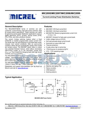 MIC2098 datasheet - Current-Limiting Power Distribution Switches