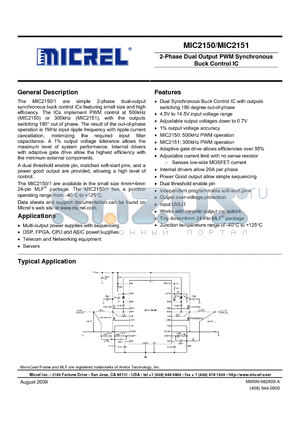 MIC2151 datasheet - 2-Phase Dual Output PWM Synchronous Buck Control IC