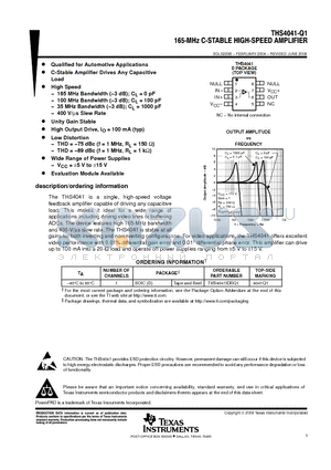 THS4041-Q1 datasheet - 165-MHz C-STABLE HIGH-SPEED AMPLIFIER