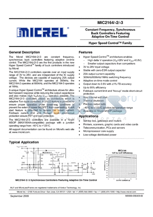 MIC2164 datasheet - Constant Frequency, Synchronous Buck Controllers Featuring Adaptive On-Time Control